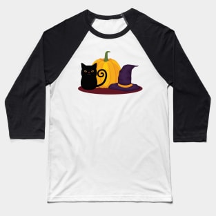 Black Cat And Pumpkin Baseball T-Shirt
